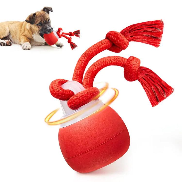 Potaroma Interactive Ball Dog Toy - Automatic Rolling, Squeaky Touch-Activated, Long-Lasting Rechargeable Dynamic Rolling Toy with Tough Rope, Indoor Training Ball for Small/Medium Puppies, Dark Red Boredom Reducer,Familyfun