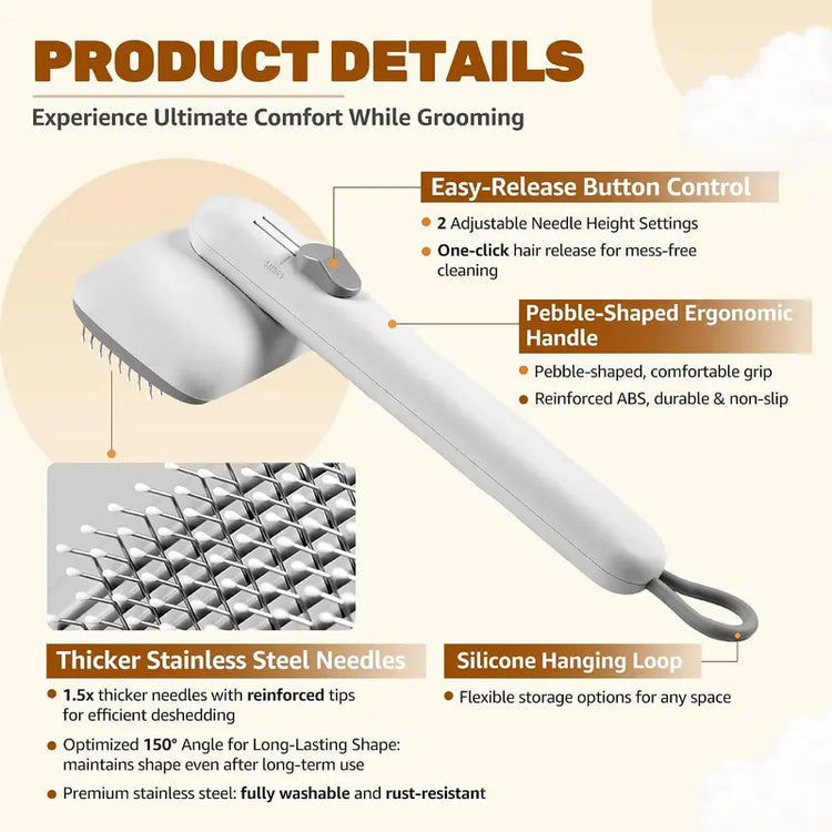 Dog & Cat Self-Cleaning Deshedding Slicker Comb - 1-Click Release Grooming Brush, Grooming Goods, Deshedding Combs & Brushes for Shed Control, Easy Clean, No Hair Picking