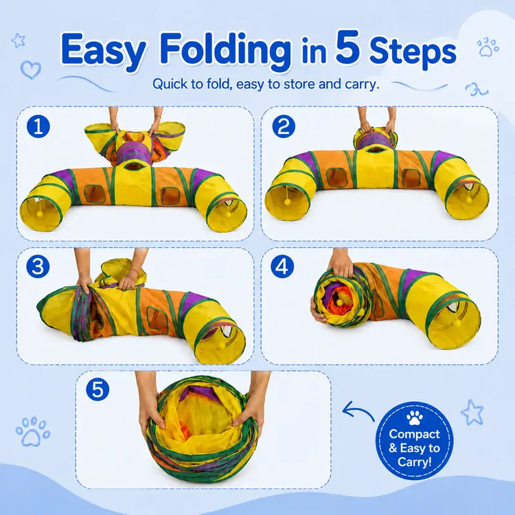 14-Way Cat Tunnel for Indoor Cats, Rainbow H-Shape Interactive Play Tunnel with Peek Holes & Ball, Foldable & Collapsible Toy for Cats, Rabbits, Ferrets & Small Pets