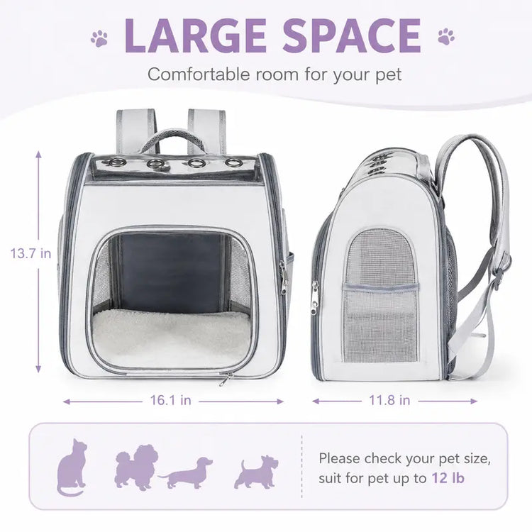 EGFSK Breathable Mesh Cat Carrier Backpack Set Pack, Pet Travel Carrier with Adjustable Harness-Leash, Airflow Vents, Easy Access Dual Zips, Removable Pad for Cats & Small Dogs up to 12 Lbs, Gray