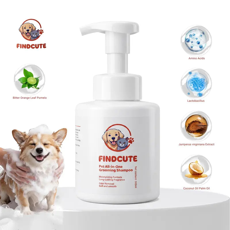 FINDCUTE All-In-1 Pet Shampoo for Dogs & Cats - Gentle Fermented Amino Acid Formula, Deep Cleaning, Long-Lasting Scent, Puppy Shampoo, 300Ml