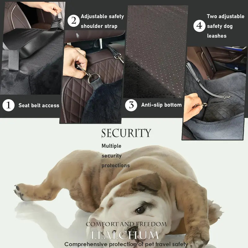 Dog Car Booster Seat Carrier for Small-Medium Dogs (Up to 30 Lbs) - Plain Travel Bed with Safety Belt, Clip-On Leash, Removable Water-Resistant Machine Wash Fabric, Easy Cleaning, Secure Transport, Storage Pocket