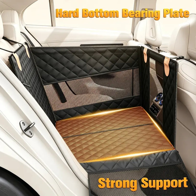 Large Dog Car Seat with 3 Mesh Windows - Waterproof, Stable, Ventilated, Quilted Pet Back Seat Extender with Hard Bottom, Practical Protection Cover for Cars, Trucks