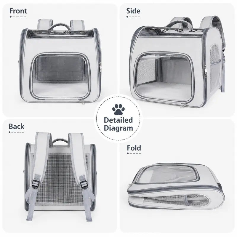 EGFSK Breathable Mesh Cat Carrier Backpack Set Pack, Pet Travel Carrier with Adjustable Harness-Leash, Airflow Vents, Easy Access Dual Zips, Removable Pad for Cats & Small Dogs up to 12 Lbs, Gray