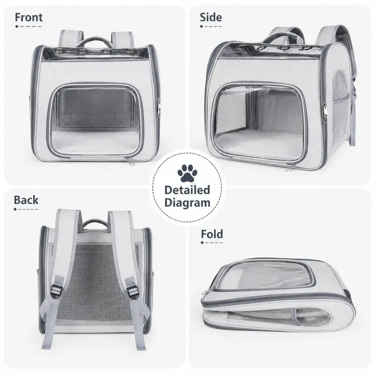 EGFSK Breathable Mesh Cat Carrier Backpack Set Pack, Pet Travel Carrier with Adjustable Harness-Leash, Airflow Vents, Easy Access Dual Zips, Removable Pad for Cats & Small Dogs up to 12 Lbs, Gray