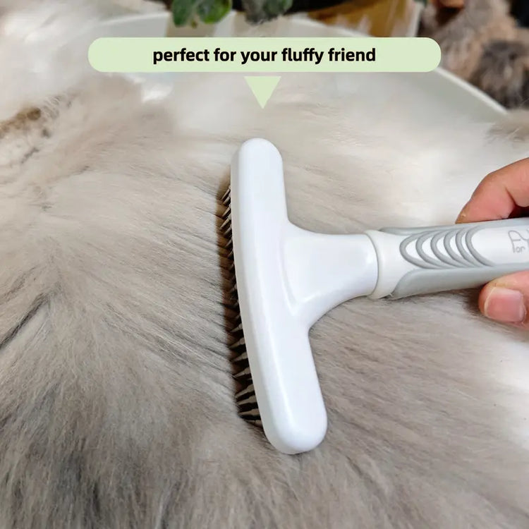 Pet Deshedding Slicker Brush with Rubber Paw Print Ergo Handle - Stainless Steel-Rubber Universal Grooming Tool for Dogs & Cats, Detangles Fur, Removes Floating Strands, Gentle Clean for All Coat Lengths, Moisturizing Deodorant Hair Care Supply